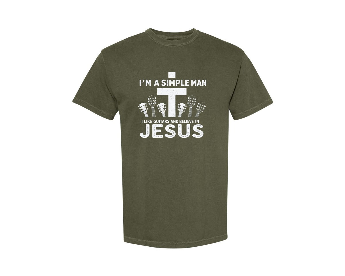 brand:Comfort Colors|color:Sage Green|Christian Guitar Im A Simple Man Graphic T-Shirt