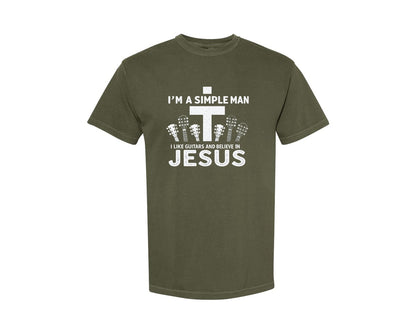 brand:Comfort Colors|color:Sage Green|Christian Guitar Im A Simple Man Graphic T-Shirt