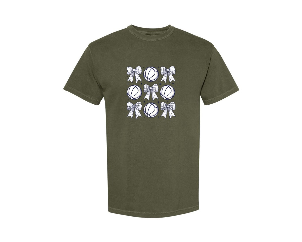 brand:Comfort Colors|color:Sage Green|Volleyball Bow Volleyball Mama Graphic T-Shirt