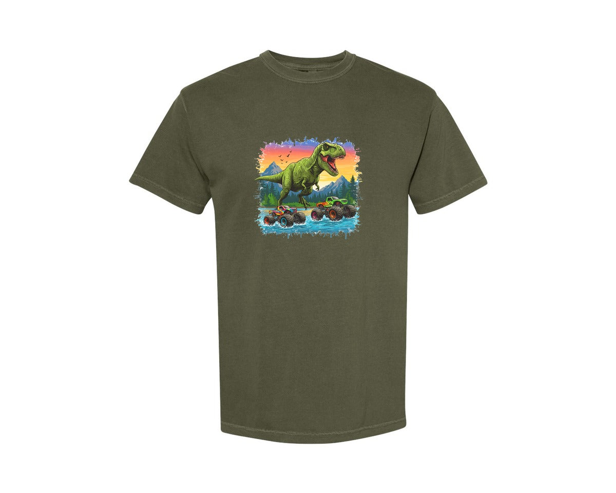 brand:Comfort Colors|color:Sage Green|Dinosaur Monster Truck T Rex Graphic T-Shirt