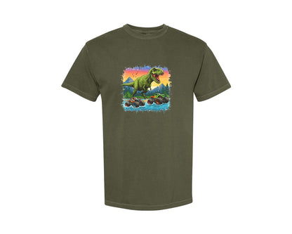 brand:Comfort Colors|color:Sage Green|Dinosaur Monster Truck T Rex Graphic T-Shirt