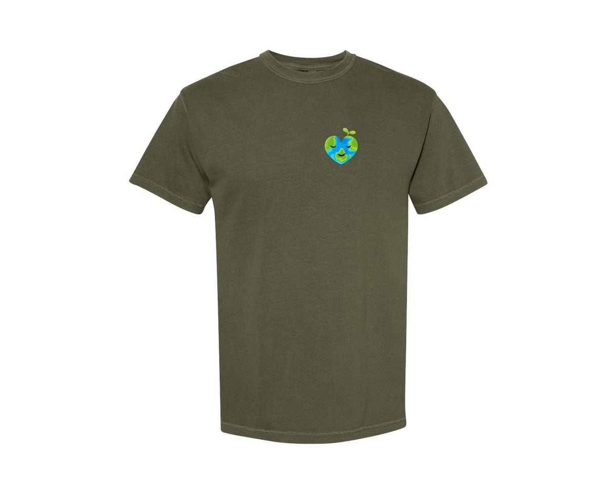 brand:Comfort Colors|color:Sage Green|Love Heart Earth Globe Pocket Design Graphic T-Shirt