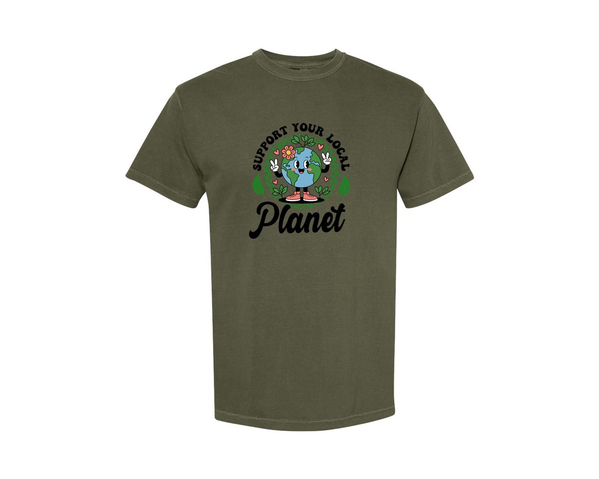brand:Comfort Colors|color:Sage Green|Earth Day Support Your Local Planet 2 Graphic T-Shirt