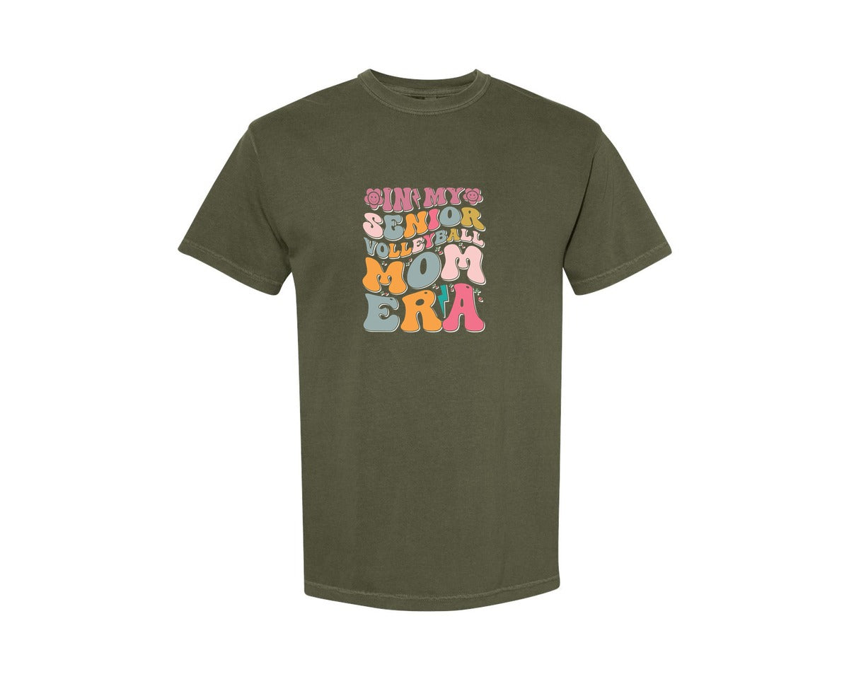 brand:Comfort Colors|color:Sage Green|In My Senior Volleyball Mom Era Graphic T-Shirt