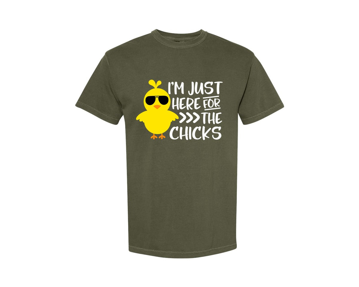 brand:Comfort Colors|color:Sage Green|I Am Just Here For The Chicks 4 Graphic T-Shirt