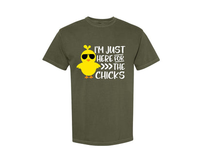 brand:Comfort Colors|color:Sage Green|I Am Just Here For The Chicks 4 Graphic T-Shirt