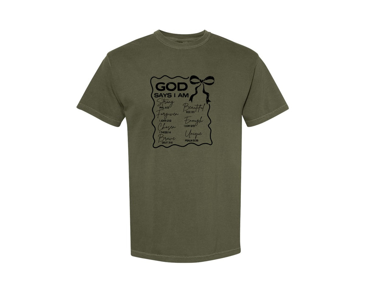 brand:Comfort Colors|color:Sage Green|God Says I Am Coquette Christian Graphic T-Shirt