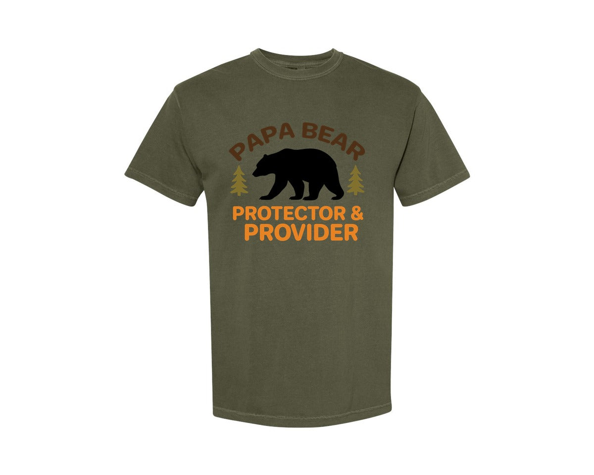 brand:Comfort Colors|color:Sage Green|Papa Bear Protector Provider Graphic T-Shirt