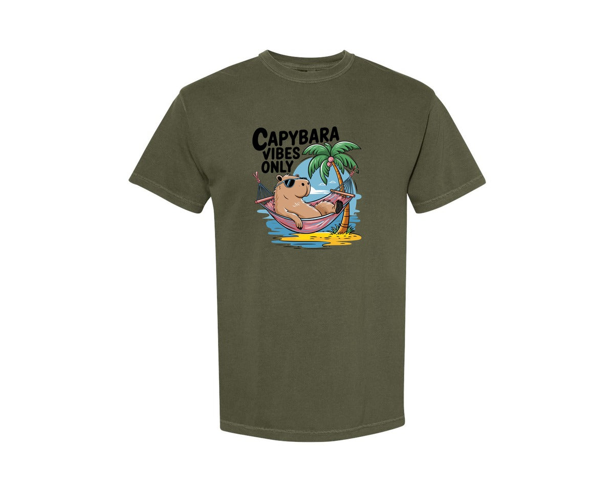 brand:Comfort Colors|color:Sage Green|Capybara Vibes Only Summer T Shirt Print Graphic T-Shirt