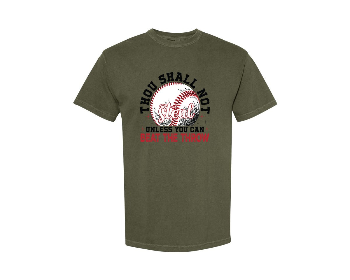 brand:Comfort Colors|color:Sage Green|Funny Baseball Thou Shall Not Steal Graphic T-Shirt