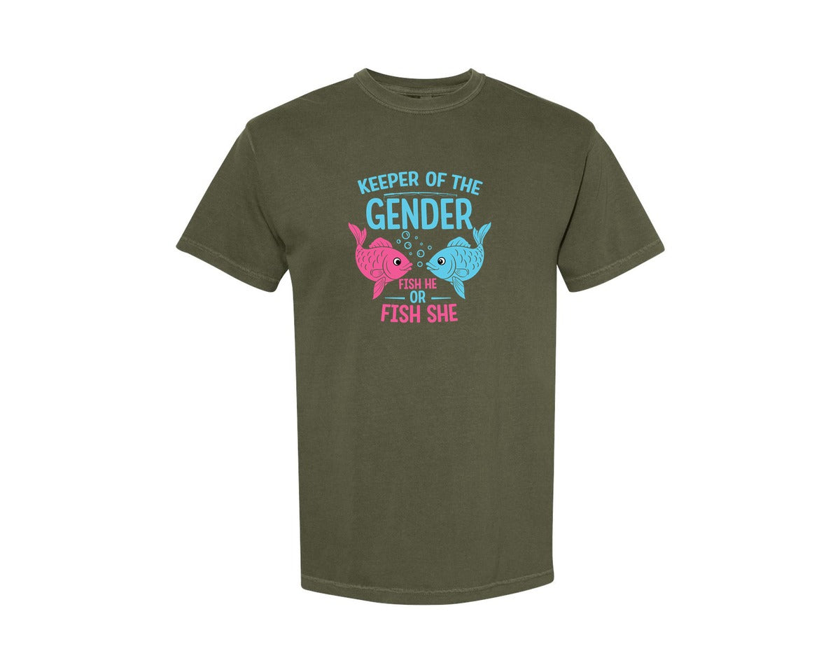 brand:Comfort Colors|color:Sage Green|Fish Gender Reveal T Shirt Graphic T-Shirt