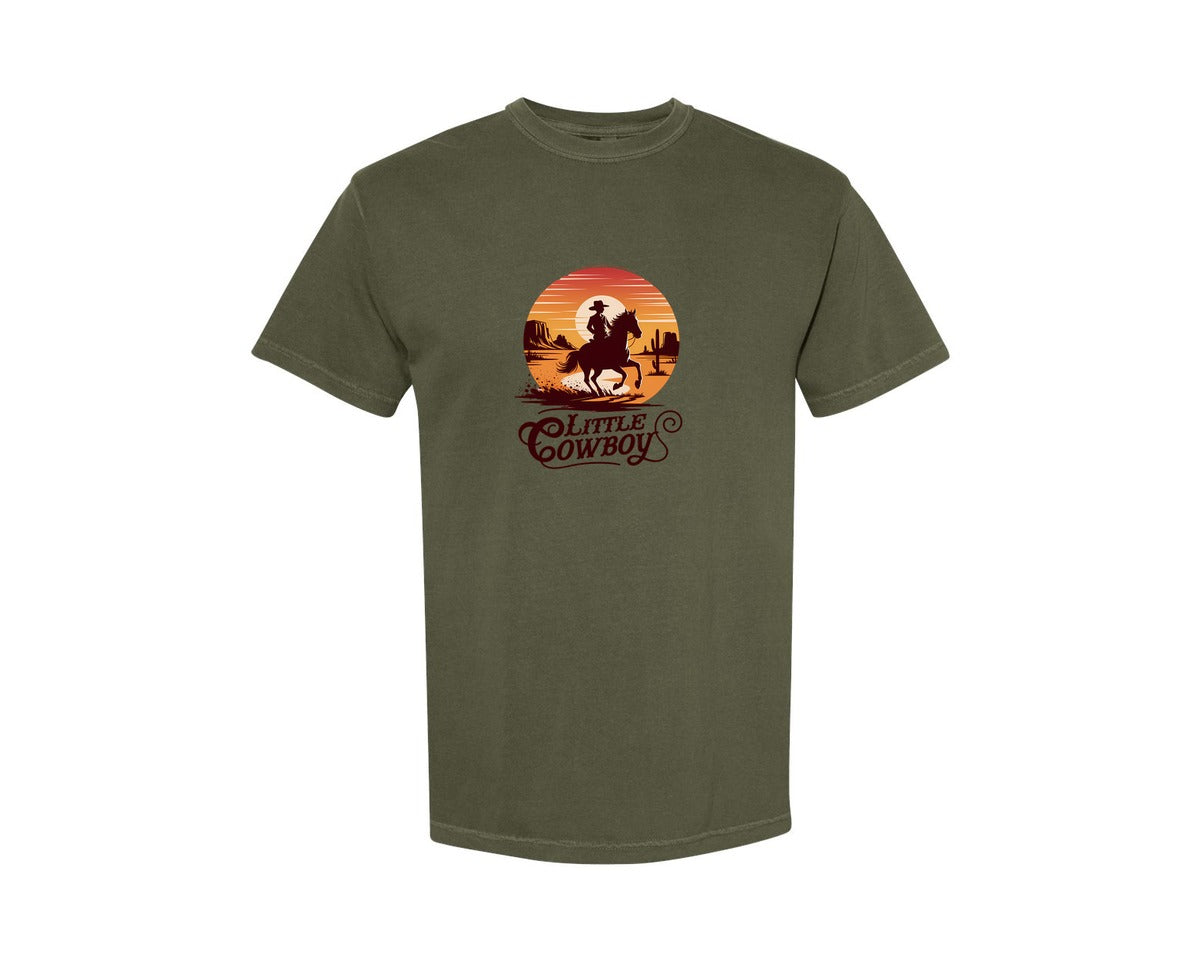 brand:Comfort Colors|color:Sage Green|Little Cowboy Western Horse Riding 3 Graphic T-Shirt
