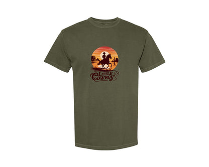 brand:Comfort Colors|color:Sage Green|Little Cowboy Western Horse Riding 3 Graphic T-Shirt