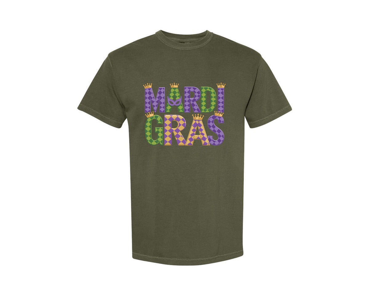 brand:Comfort Colors|color:Sage Green|Mardi Gras Festive Des Graphic T-Shirt