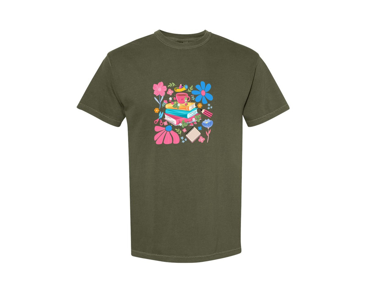 brand:Comfort Colors|color:Sage Green|Boho Teacher Floral Teacher Graphic T-Shirt