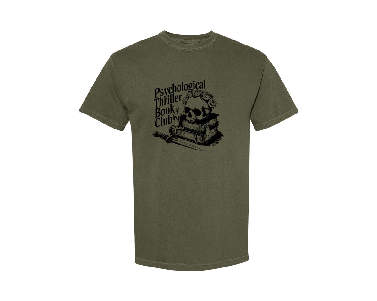 brand:Comfort Colors|color:Sage Green|Psychological Thriller Book Club T S Graphic T-Shirt