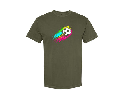brand:Comfort Colors|color:Sage Green|Colorful Tie Dye Soccer Ball T Shirt Graphic T-Shirt
