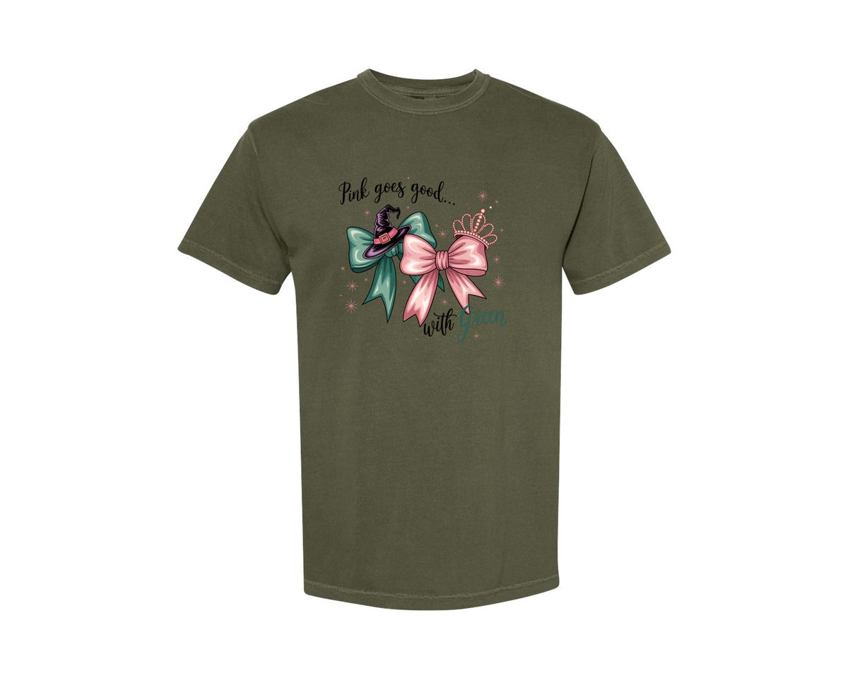 brand:Comfort Colors|color:Sage Green|Pink Goes Good With Green 4 Graphic T-Shirt