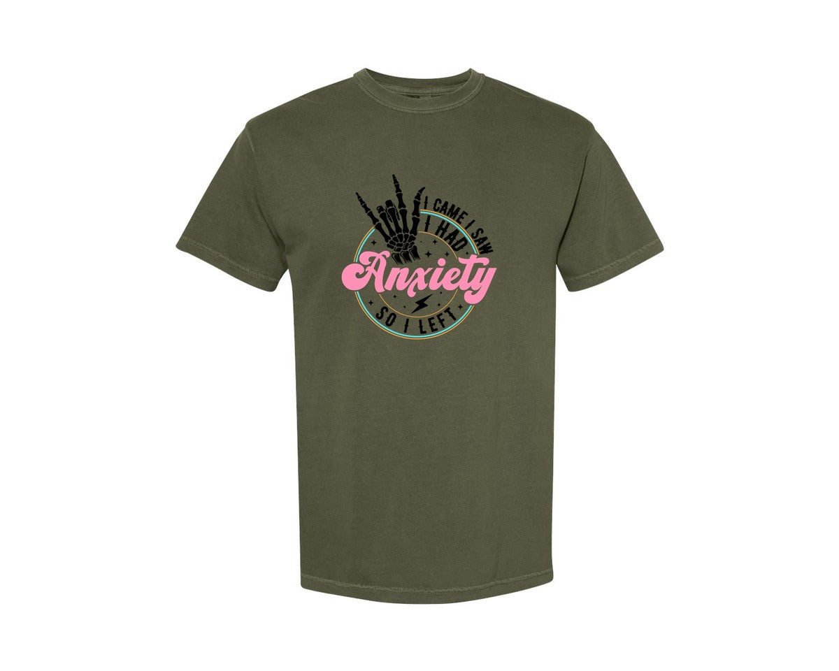 brand:Comfort Colors|color:Sage Green|I Came I Saw I Had Anxiety Graphic T-Shirt