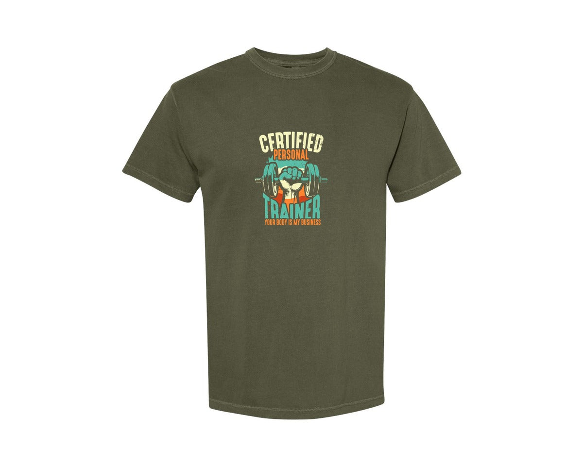 brand:Comfort Colors|color:Sage Green|Certified Personal Trainer Gym T Shirt Graphic T-Shirt