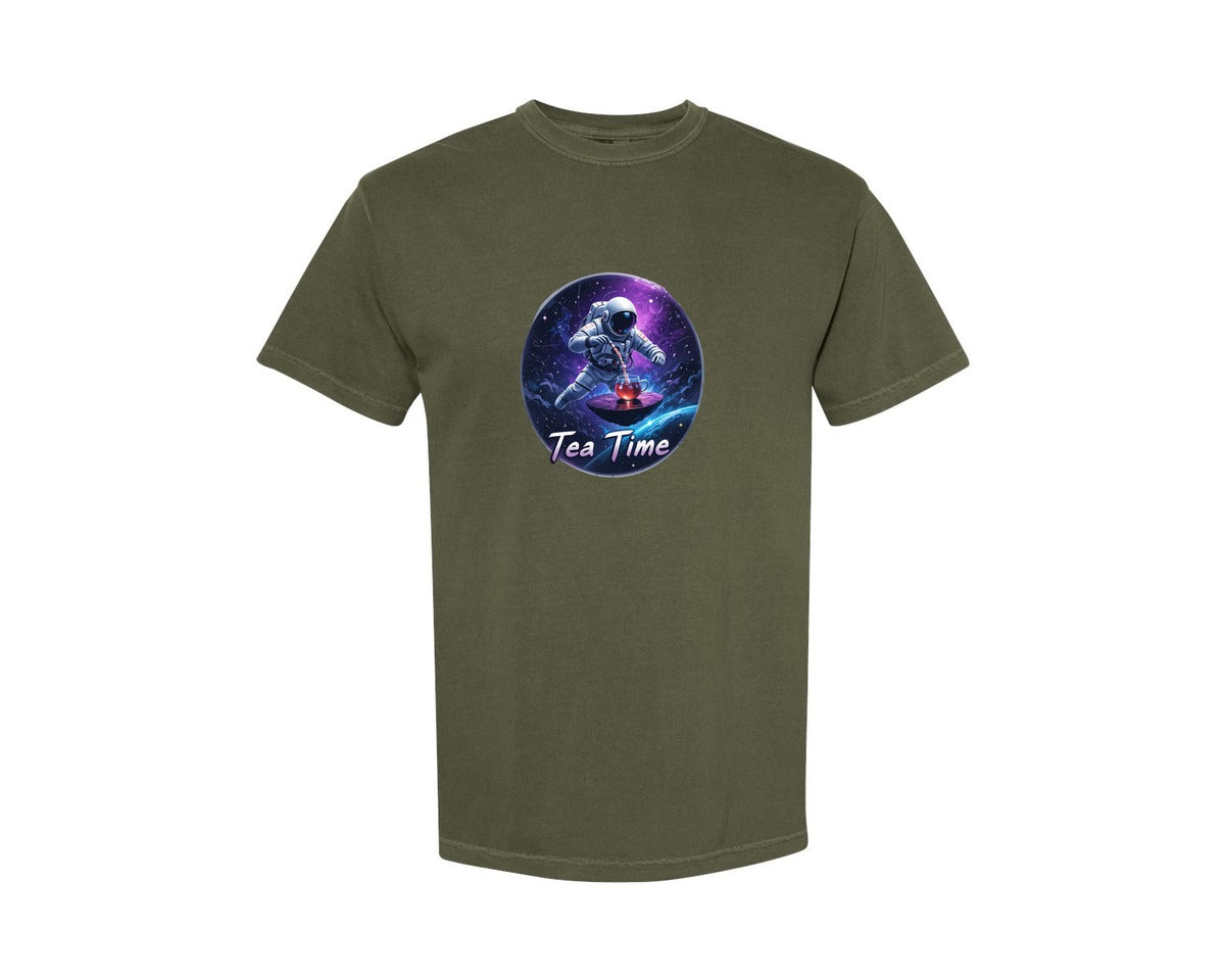 brand:Comfort Colors|color:Sage Green|Astronaut Tea Time In Space T Shirt Graphic T-Shirt