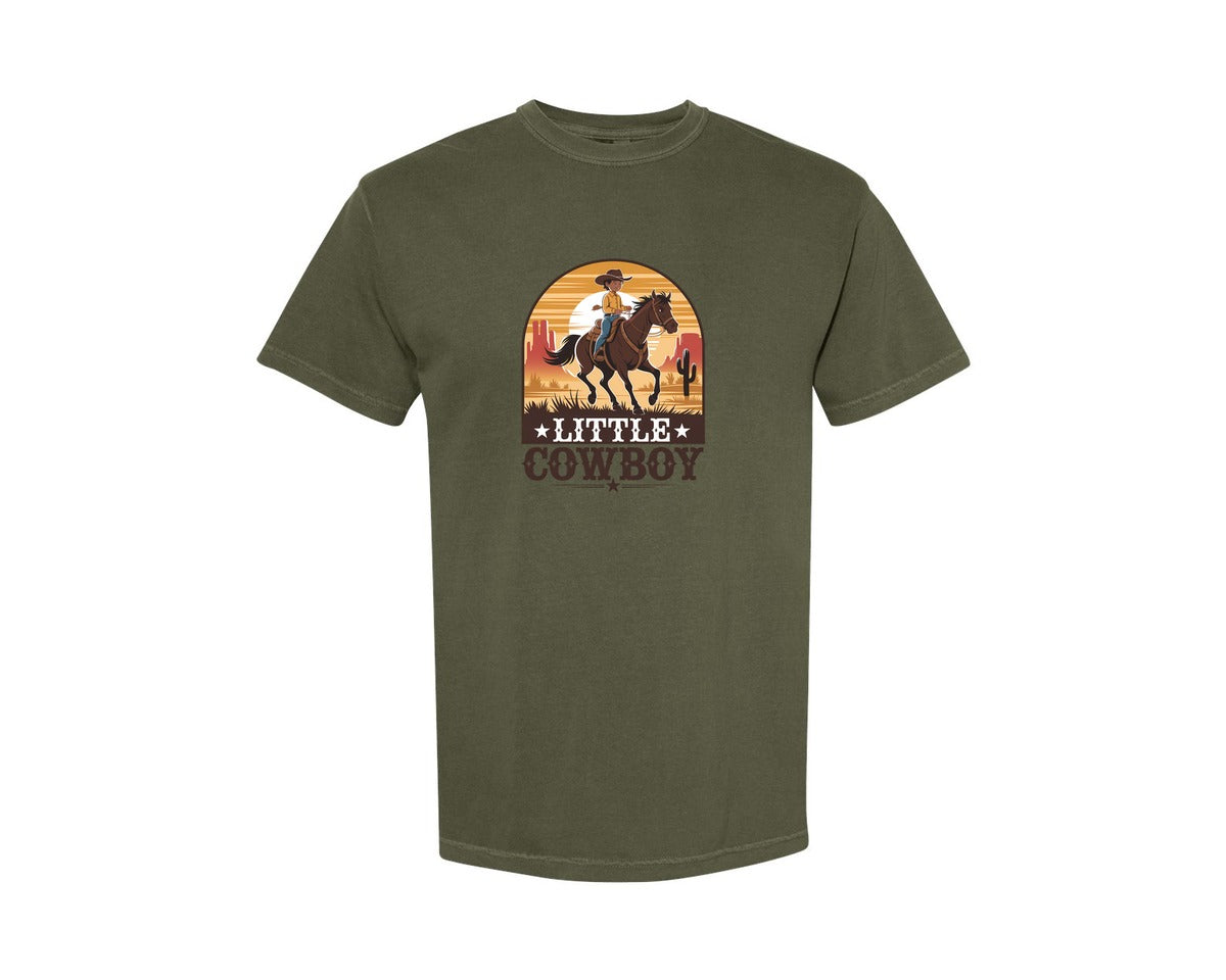 brand:Comfort Colors|color:Sage Green|Little Cowboy Western Horse Riding Graphic T-Shirt