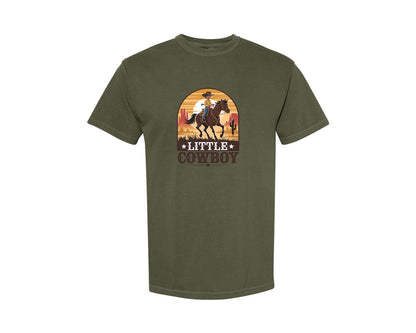 brand:Comfort Colors|color:Sage Green|Little Cowboy Western Horse Riding Graphic T-Shirt