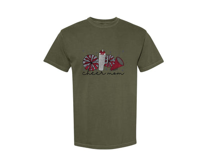 brand:Comfort Colors|color:Sage Green|Cheer Mom Glitter Cheerleading Graphic T-Shirt