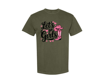 brand:Comfort Colors|color:Sage Green|Lets Go Girls Western Cowgirl Graphic T-Shirt