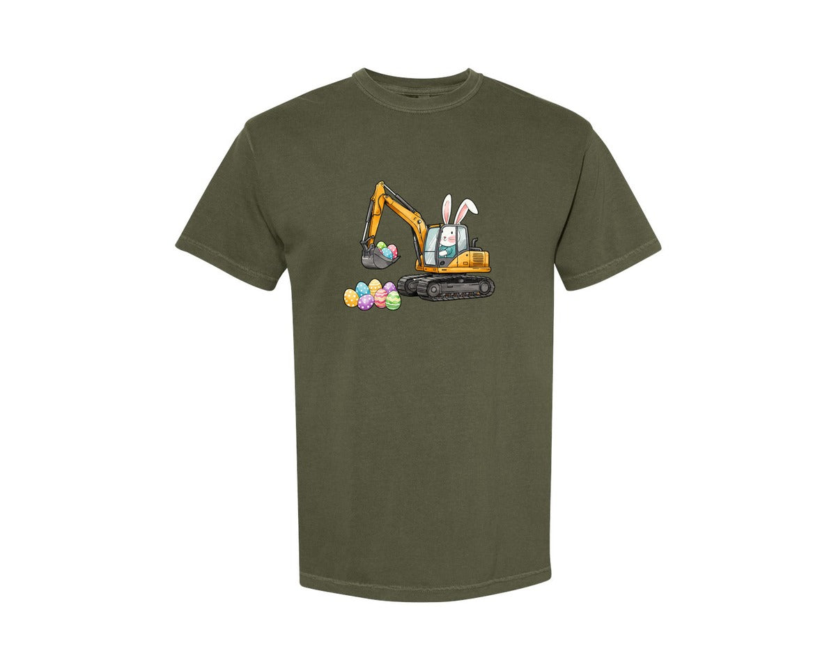 brand:Comfort Colors|color:Sage Green|Bunny Easter Excavator Graphic T-Shirt
