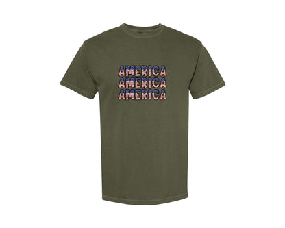 brand:Comfort Colors|color:Sage Green|America Glitter 4Th Of July Graphic T-Shirt