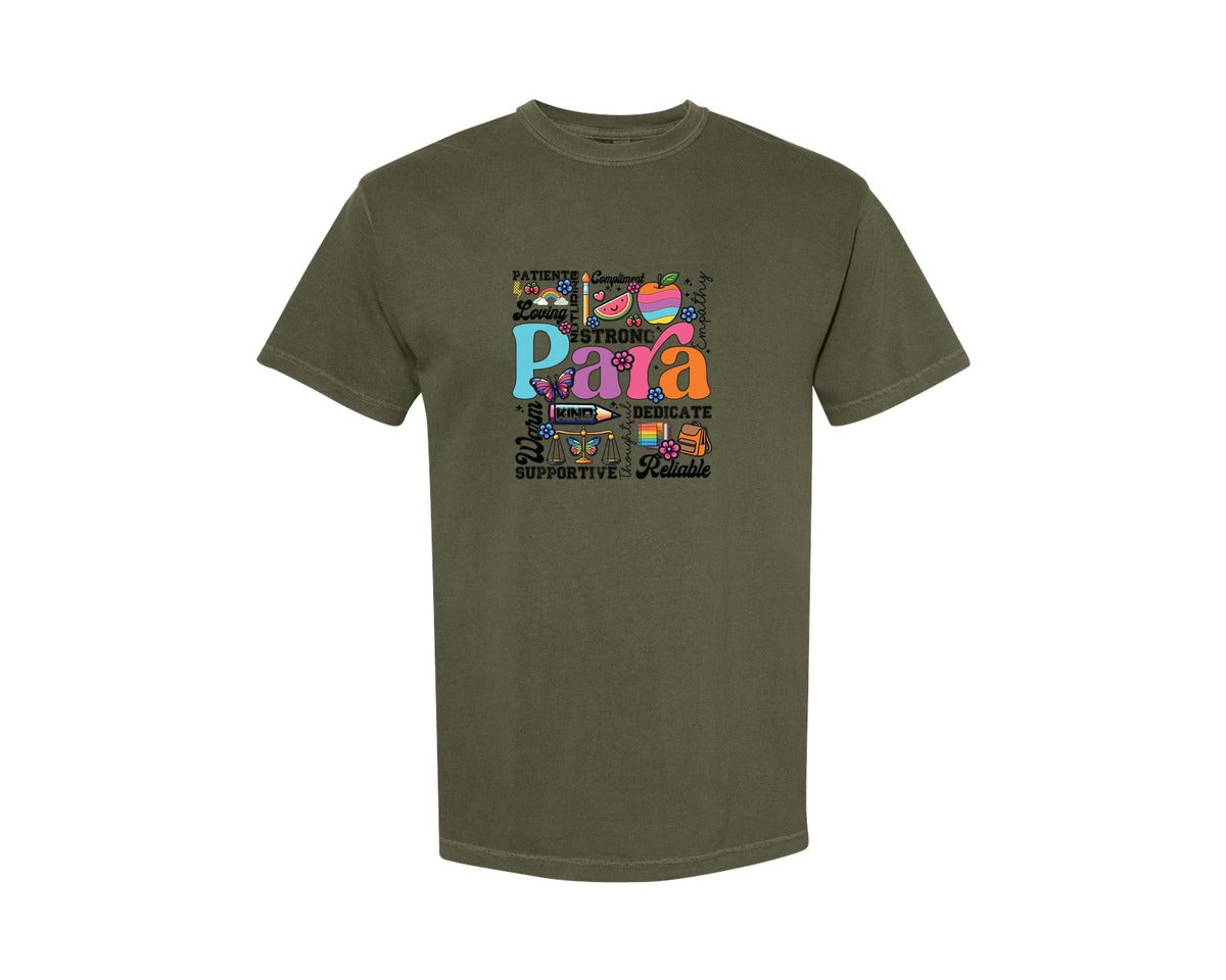 brand:Comfort Colors|color:Sage Green|Para Appreciation Pngback To School Graphic T-Shirt