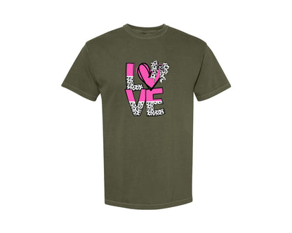 brand:Comfort Colors|color:Sage Green|Pink Soccer Ball Graphic T-Shirt