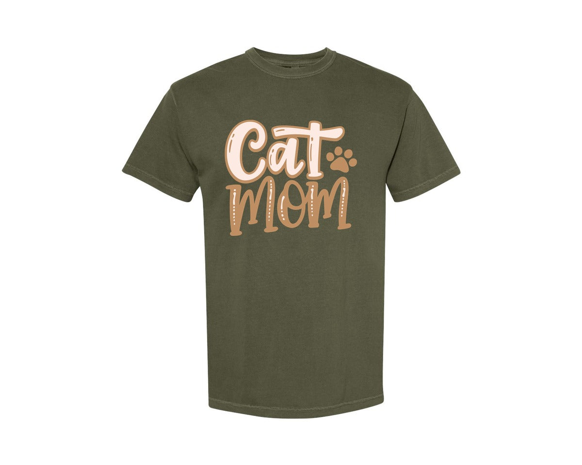 brand:Comfort Colors|color:Sage Green|Cat Mom Cute Crazy Cat Lady Quote Graphic T-Shirt