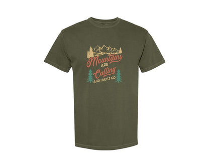 brand:Comfort Colors|color:Sage Green|Mountains Are Calling Hiking Tshirt 2 Graphic T-Shirt