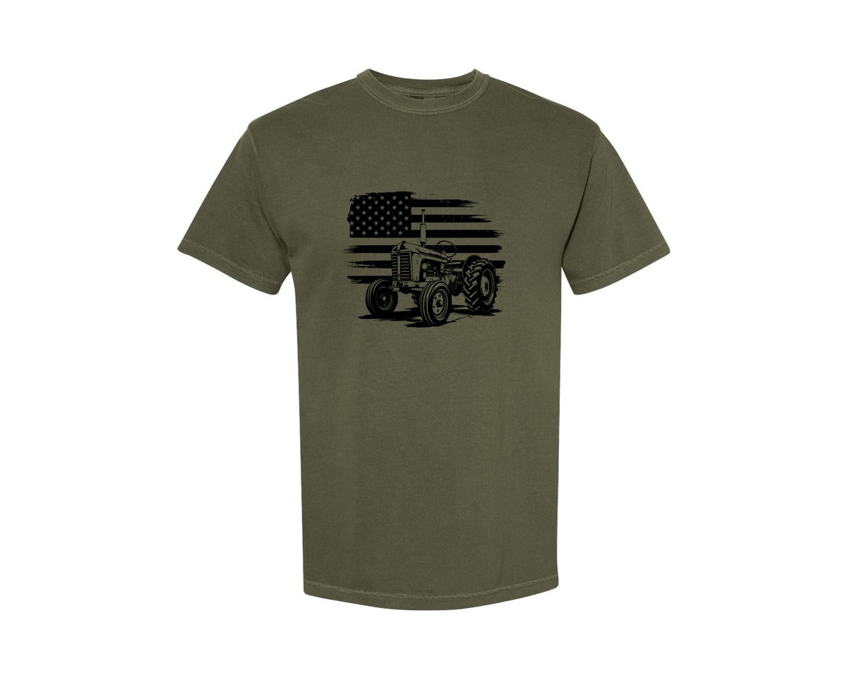 brand:Comfort Colors|color:Sage Green|Tractor Flag Vector T Shirt Design Graphic T-Shirt
