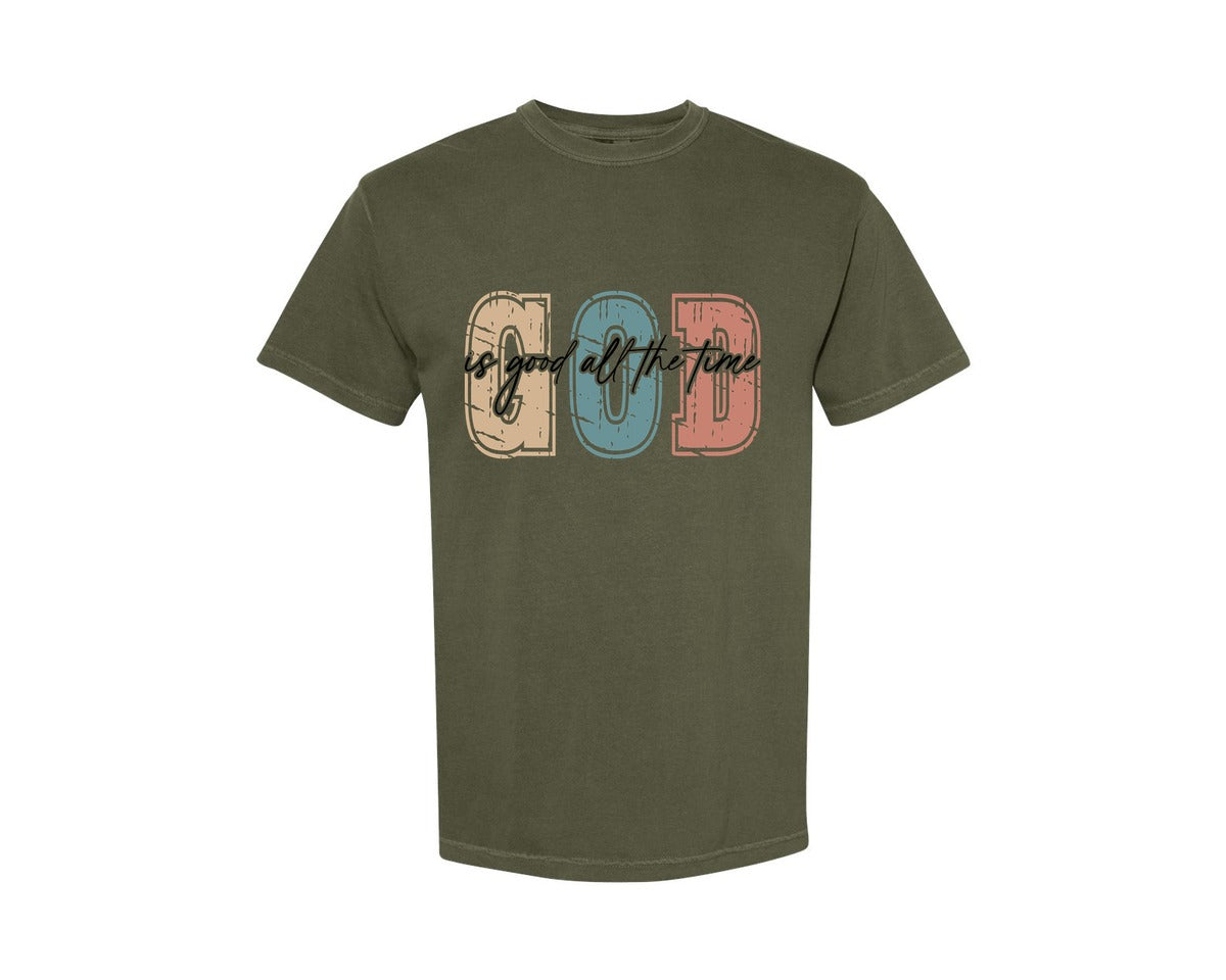 brand:Comfort Colors|color:Sage Green|Christian God Is Good All The Time 8 Graphic T-Shirt