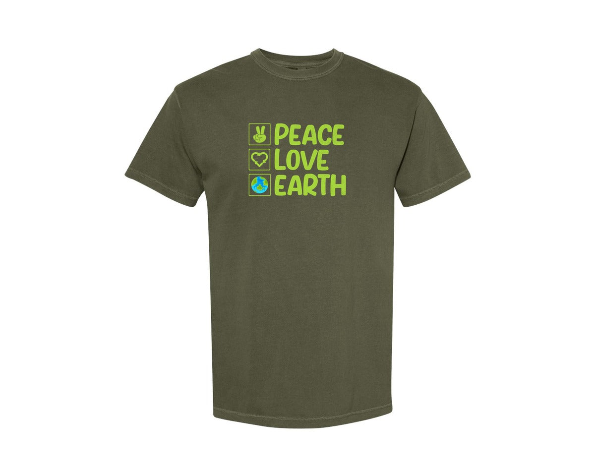 brand:Comfort Colors|color:Sage Green|Peace Love Earth T Shirt Graphic T-Shirt