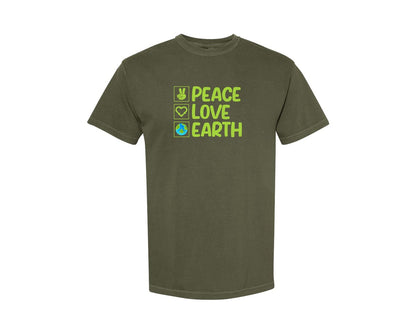 brand:Comfort Colors|color:Sage Green|Peace Love Earth T Shirt Graphic T-Shirt