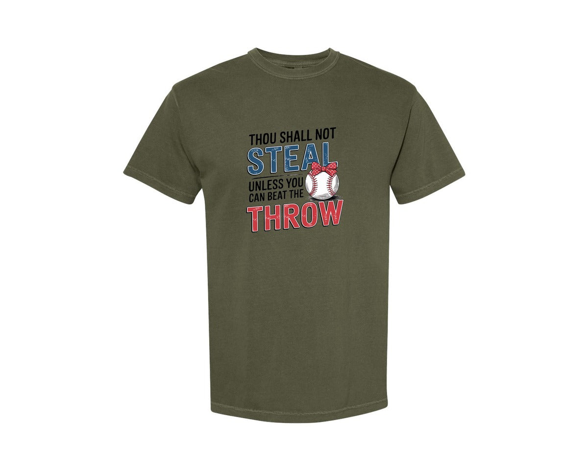 brand:Comfort Colors|color:Sage Green|Baseball Thou Shall Not Steal Graphic T-Shirt