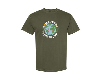 brand:Comfort Colors|color:Sage Green|Happy Earth Day Floral T Shirt Design Graphic T-Shirt