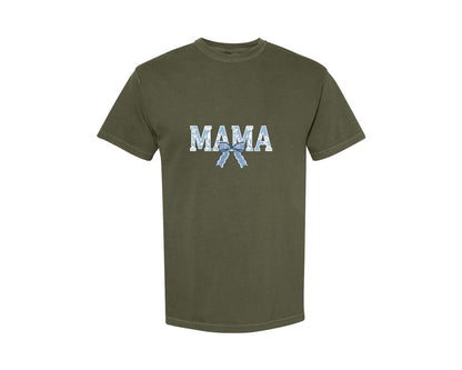 brand:Comfort Colors|color:Sage Green|Mama Floral Coquette Bow Mama Graphic T-Shirt