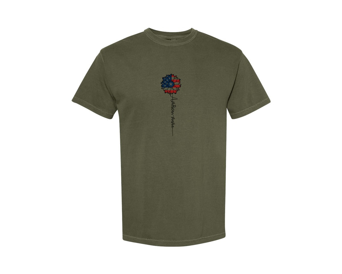 brand:Comfort Colors|color:Sage Green|American Mama Sunflower 4Th Of July Graphic T-Shirt