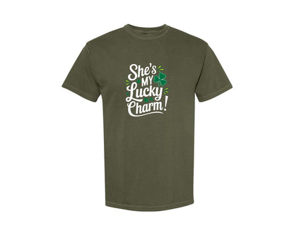brand:Comfort Colors|color:Sage Green|Shes My Lucky Charm St Patricks Day 2 Graphic T-Shirt