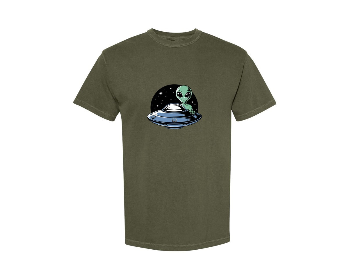 brand:Comfort Colors|color:Sage Green|Retro Vintage Ufo Alien T Shirt Design 4 Graphic T-Shirt