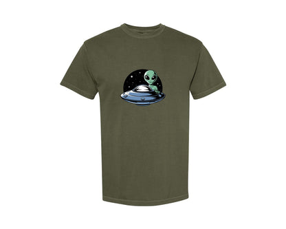 brand:Comfort Colors|color:Sage Green|Retro Vintage Ufo Alien T Shirt Design 4 Graphic T-Shirt