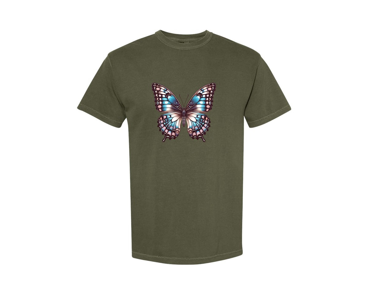 brand:Comfort Colors|color:Sage Green|Beautiful Butterfly Transparent Clip Graphic T-Shirt