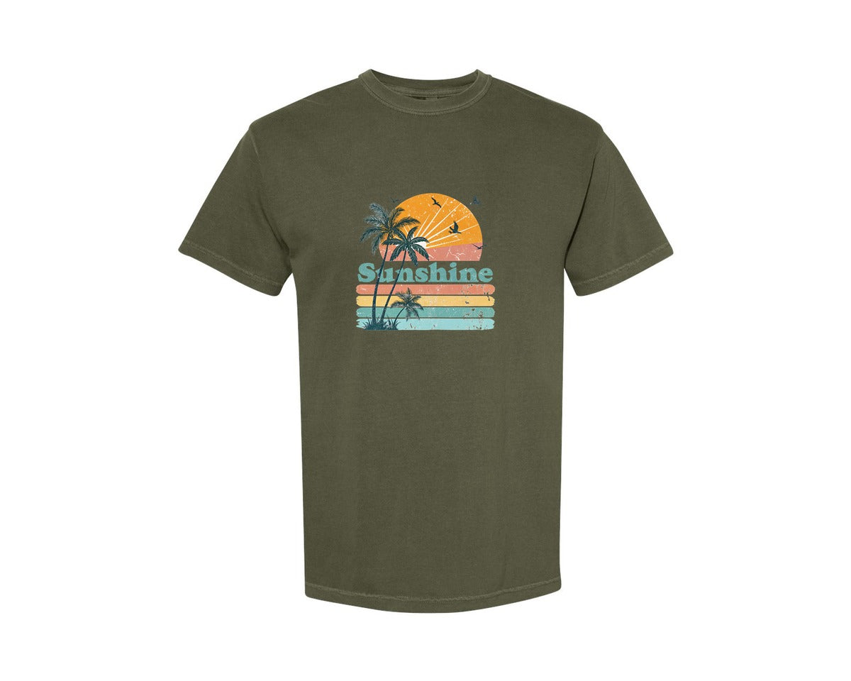 brand:Comfort Colors|color:Sage Green|Sunshine Summer Retro Beach Graphic T-Shirt