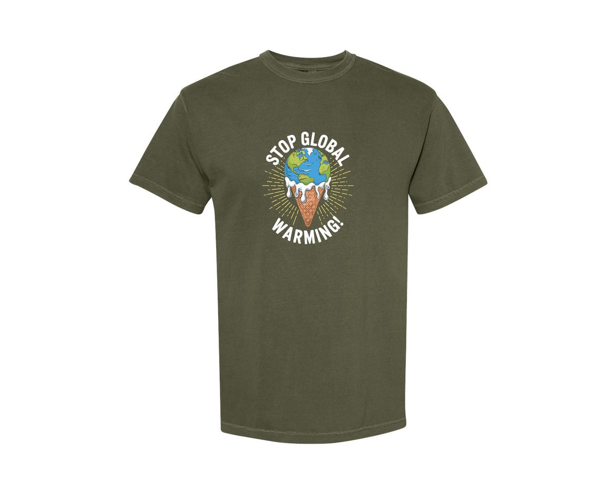 brand:Comfort Colors|color:Sage Green|Stop Global Warming Funny Cute Teacher 2 Graphic T-Shirt