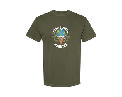 brand:Comfort Colors|color:Sage Green|Stop Global Warming Funny Cute Teacher 2 Graphic T-Shirt